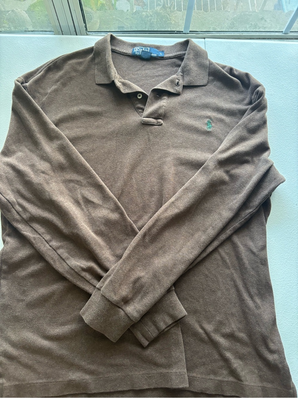 Ralph Lauren Brown Long-Sleeve Polo with Green Pony